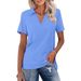 2025 Cross-Border Women's Short-Sleeve V-Neck Polo Shirt Summer Collarless Top Casual Loose T-Shirt_ecoleips.com