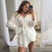 2025 Spring Autumn French Sweet Loose Ruffle Two-Piece V-Neck Shirt Shorts Set European And American Cross-Border_ecoleips.com