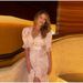 Women's Elegant Floral Print V Neck Puff Sleeve Side Slit Midi Dress – Casual Spring Gown 2026_ecoleips.com