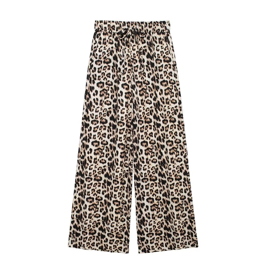 Women's Clothing Summer New Linen Blended Animal Print Jacket Shirt + Wide Leg Pants_ecoleips.com