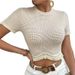 Women's Clothing Spring And Summer New Products Slim Round Neck Design Wave Tassel Hem Short T Shirt_ecoleips.com