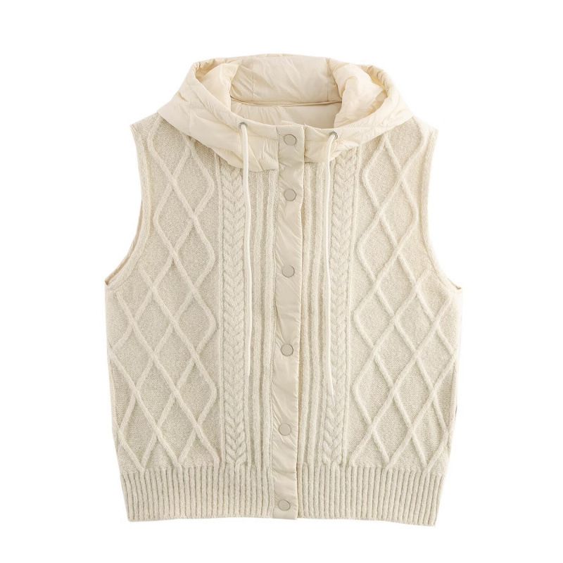2024 Winter New Women's Clothing European And American Style Vintage Twisted Knit Quilted Cotton Patchwork Hooded_ecoleips.com