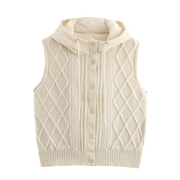 2024 Winter New Women's Clothing European And American Style Vintage Twisted Knit Quilted Cotton Patchwork Hooded_ecoleips.com