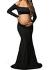 Women's Clothing One Shoulder Floor Length Sexy Slim Fashion Solid Color Long Sleeved Belly Revealing Maternity Dress_ecoleips.com
