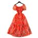 Women's Clothing Tea Break Retro Gentle Style Floral Chiffon Dress Female Waist Temperament One Shoulder Puff Sleeve Mesh Skirt_ecoleips.com