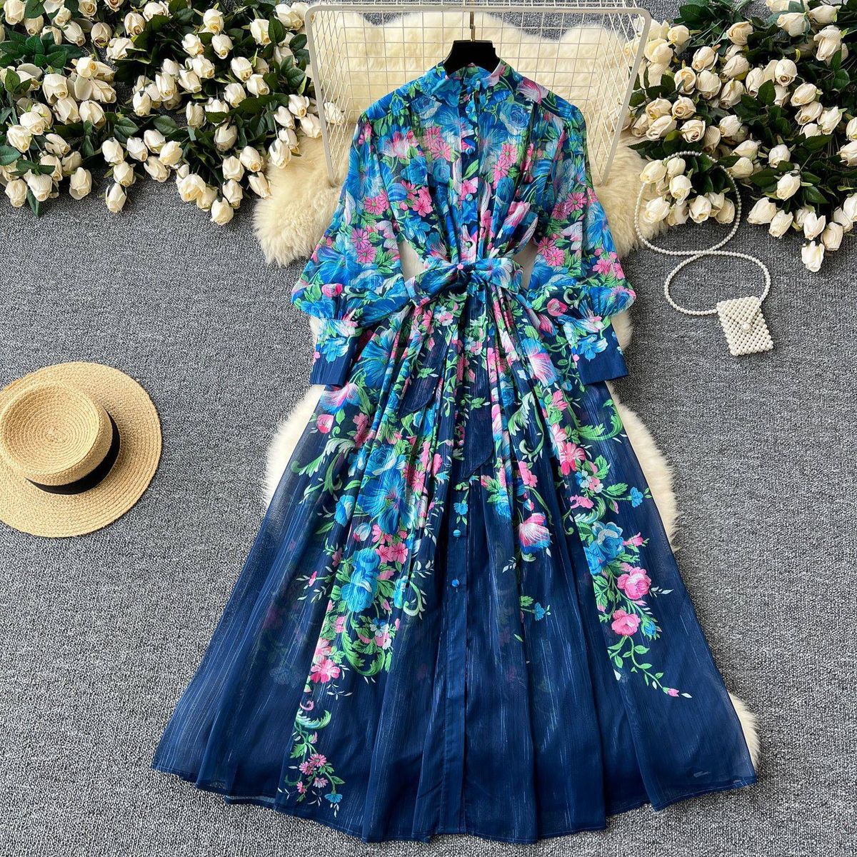 Elegant Floral Print Dress -Inspired Long Sleeve Wrap Dress (S-XXL, Chiffon, A-Line Silhouette)_ecoleips.com