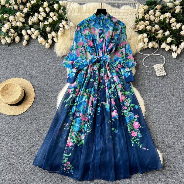 Elegant Floral Print Dress -Inspired Long Sleeve Wrap Dress (S-XXL, Chiffon, A-Line Silhouette)_ecoleips.com