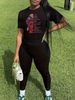 Women's Casual Fashion Portrait Letter Pattern Printed Loose T-shirt+cropped Pants Two-piece Home Sportswear Daily Wear-399_ecoleips.com