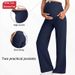 High Waist Maternity Pants Women's With Pockets Supportive Belly Wide Leg Breathable Straight Leg High Elasticity_ecoleips.com
