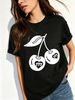 Women Crew Neck Short Sleeve T-Shirt, Cherry Heart Number 777 Graphic Loose Fit Casual Summer Basic Tee Tops_ecoleips.com