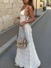 2026 Spring Summer New Halter Tie Sexy Open Back Lace Trim Cami Top, Beach Cover Up_ecoleips.com