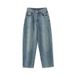 American Washed Blue Curved Knife Jeans For Women In Spring Summer 2025, New Loose Slimming Wide Leg With A Hanging_ecoleips.com