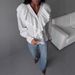 V-Neck Flounce Sleeve Blouse – French Vintage Inspired Oversized Cotton Shirt (S-XXL, White)_ecoleips.com