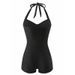 Women's One Piece Swimsuit Tie Up Conservative Slimming Flat Angle Bikini Beach Swimwear_ecoleips.com
