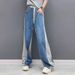 Women's Clothing Temperament Denim Contrast Color Stitching High Waist Wide Leg Jeans Autumn New Style Fashionable Slim All Match Casual Pants_ecoleips.com