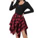 Women's Asymmetrical Patchwork Skirt – High Waist Plaid Skirt With Raw Hem Detail, A-Line Midi Length For Casual & Office Wear_ecoleips.com