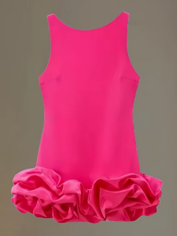 Women's Clothing Solid Color Wood Ear Edge Splicing Bud Skirt Autumn Fashion Sleeveless Round Neck Suspender Short Skirt_ecoleips.com