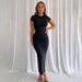 Women's Clothing New Street Fashion Solid Color Dress Round Neck Long Dress_ecoleips.com