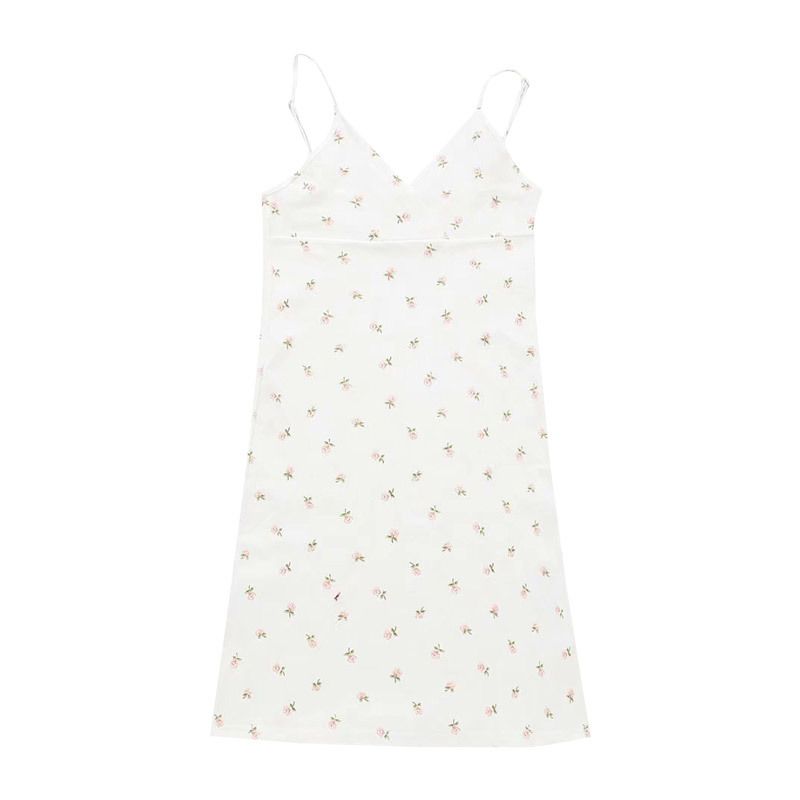 Pure Desire Retro Printing V-neck Suspender Dress Women's Summer New Floral Suspender Dress Women's Clothing_ecoleips.com