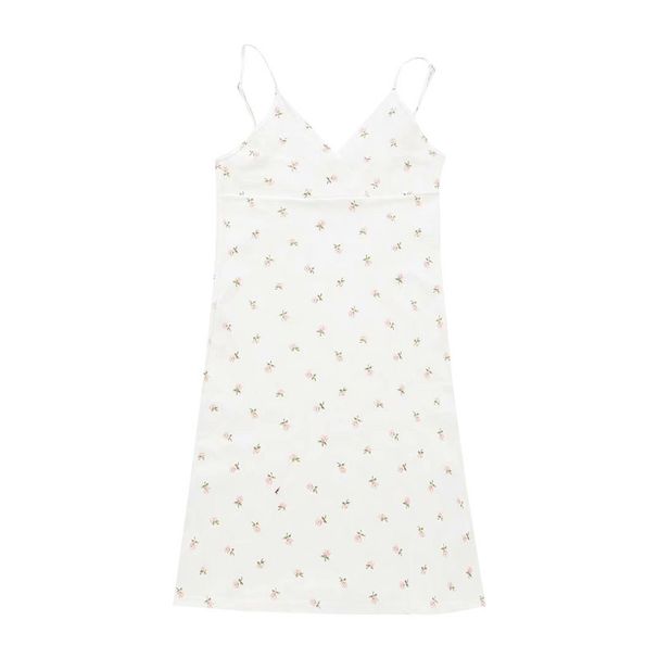 Pure Desire Retro Printing V-neck Suspender Dress Women's Summer New Floral Suspender Dress Women's Clothing_ecoleips.com