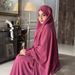 Muslim Solid Color Bell Sleeve Robe Two-Piece Set For Women With Large Hijab And Skirt P402_ecoleips.com
