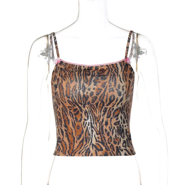 Hot Selling Women's 2025 Summer New Fashion Sexy Crop Top Slim Fit Leopard Print Camisole For Women_ecoleips.com