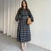 Long-Sleeve Wrap Belt Dress – Minimalist Round Neck Shift Dress With Side Pockets (Olive Green & Navy)_ecoleips.com