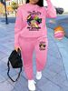 Women's Autumn And Winter Hip-hop Casual Street Lip Print Letter Print Round Neck Sweatshirt+sports Pants Set-606_ecoleips.com