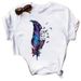 European And American Women's Casual Harajuku Style Letter, Feather, Floral, Butterfly Short-sleeve Top For Women_ecoleips.com