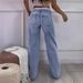 Women's Clothing Retro High Waist Non Elastic Washed Straight Jeans Fashion Contrast Color Wide Leg Jeans_ecoleips.com