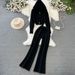 Women's Korean Style Two Piece Set Long Sleeved Zipper Hooded Slim Fit Knit Sweatshirt And Jacket High Waist Wide Leg_ecoleips.com