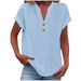 2025 Spring New Women's Solid Color V-neck Button Cotton Linen Short Sleeve Top Shirt_ecoleips.com