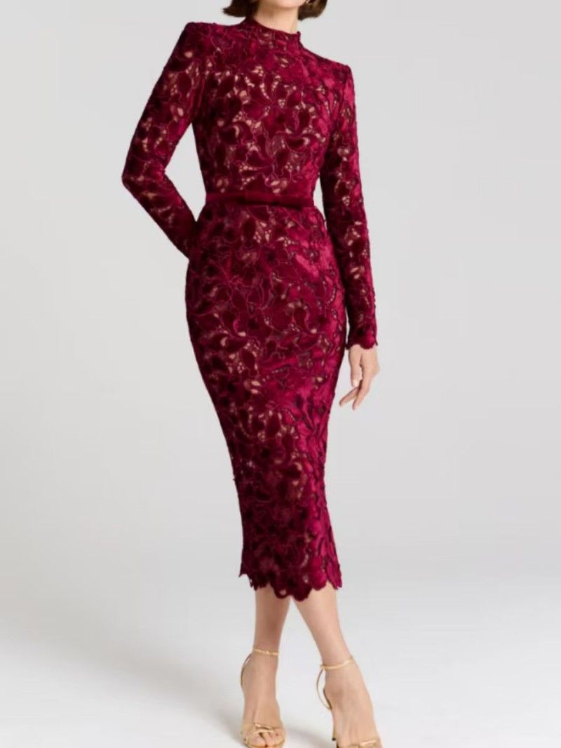 Women's Long Sleeved Asymmetrical Jacquard Evening Dress For Party Wear Autumn Winter_ecoleips.com