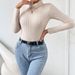 Voya Women's Autumn And Winter New High Neck Long Sleeved Jumpsuit Slim Fit And Elegant Base Top_ecoleips.com