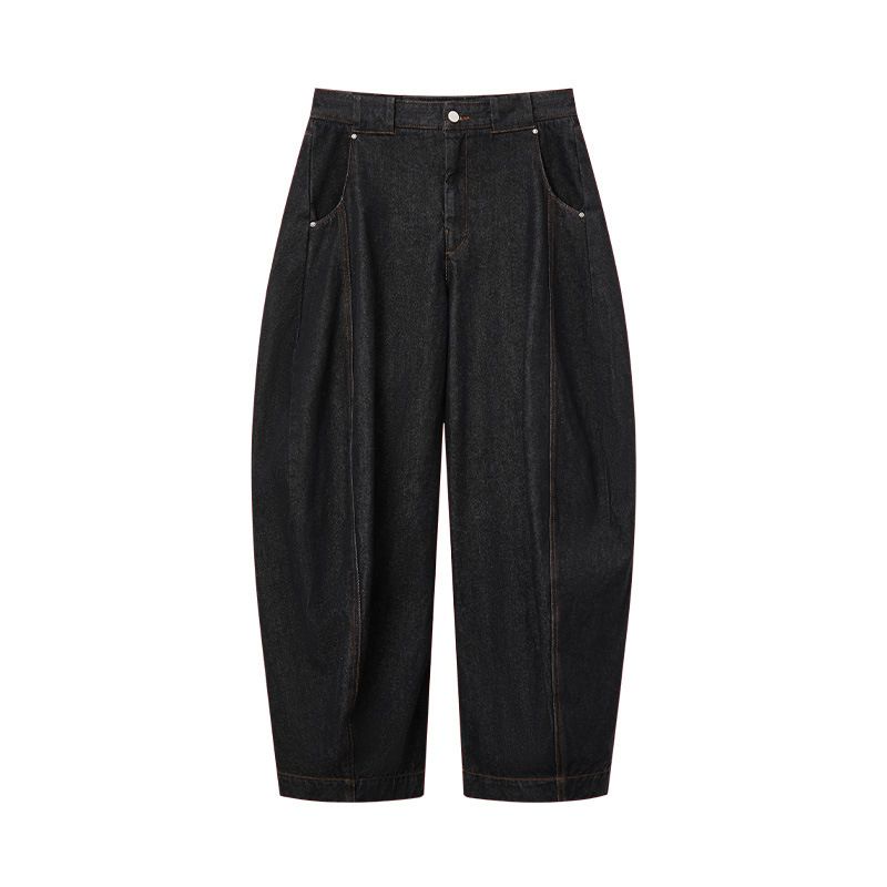 Women's Clothing Retro Original Color Denim Black Scimitar Wide Leg Casual Straight Loose Denim Trousers For Men And Women_ecoleips.com