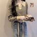 Color Contrast Striped Polo Collar Long Sleeve T-shirt Women's Large Size Spring And Autumn Knit Base Shirt Thin Short Top Winter_ecoleips.com