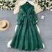 Women's Clothing High-end Dress Spring Waist Heavy Embroidery V-neck Lantern Sleeve Single-breasted Long Skirt Children_ecoleips.com