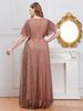 European And American Wedding Bridesmaid Dress V Neck High Waist Elegant Mesh Large Size Dress_ecoleips.com