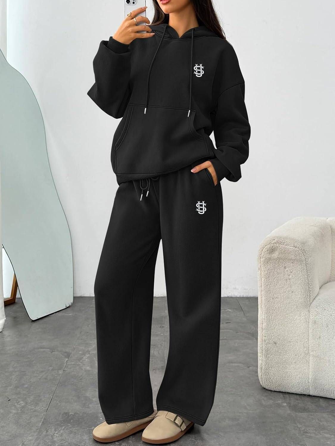Women’s Oversized Hoodie And Sweatpants Set Fleece Lined Two Piece Tracksuit With Drawstring Hood Casual Lounge Wear Outfit S_ecoleips.com