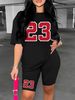 Summer Women's Casual Fashion Number 23 Print Loose T-shirt+shorts Two-piece Sportswear Suitable For Daily Wear-117_ecoleips.com