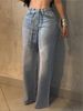 Women's High Waist Wide Leg Jeans Rhinestone Embellished Belted Denim Zipper Jacket England Style Spring/Autumn Fashion_ecoleips.com