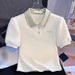 Women's Clothing Slim Fit Polo Collar T-Shirt Rhinestone Embellished Short Sleeve Summer Top Unique Design Heavy Duty New Style_ecoleips.com