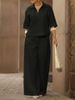 Women's Relaxed Blouse & Pants Set - Elevated Casual Two-Piece With Shirt Collar_ecoleips.com