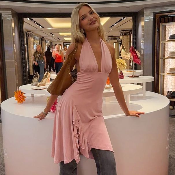 European American Women's Fashion 2025 Summer New Arrival: Stylish And Sexy Deep V Backless Waist-Cinching Sleeveless_ecoleips.com