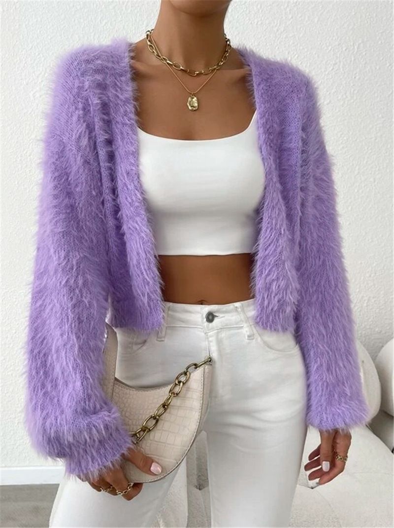 Women's Clothing Autumn And Winter New Loose Versatile Plush Short Knitted Cardigan Small Jacket_ecoleips.com