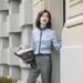 Women's Professional Checkered Suit Set Office Blazer And Pants with Matching Shirt Yellow Grey Check White Grey Shirt Options_ecoleips.com