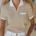 Women's Contrast Trim Short Sleeve Knit Polo Shirt, Half Zip Pocket Design Slim Fit Casual Top, Elegant Lightweight Summer Blouse For Daily Wear, Stre_ecoleips.com
