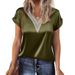2026 New Lace V-Neck T-Shirt, Satin Loose Short-Sleeve Top For Women, Casual Cross-Border European And American_ecoleips.com