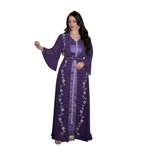 Women's Clothing Four Seasons Commuter Vest + Jacket Dress Chiffon Hot Diamond Muslim Suit Robe_ecoleips.com