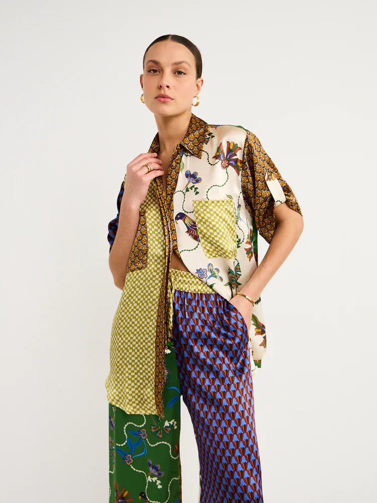 Women's Fashion Printed Tether Suit Color Match Short Sleeve European American Style Holiday Leisure Clothing Set_ecoleips.com